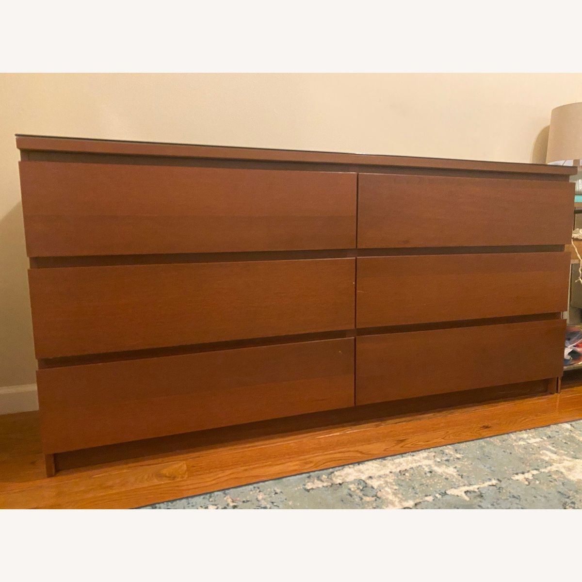 Large Wooden 6-Drawer Double Dresser in Brown Finish