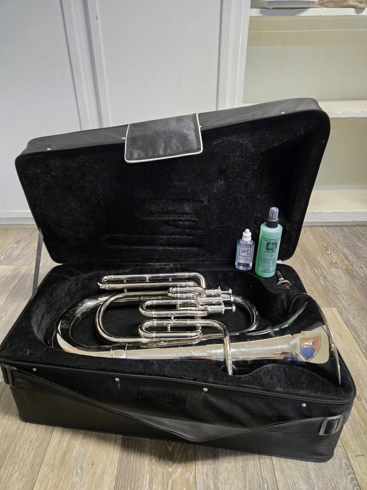 Silver Marching Baritone / Euphonium with Case and Valve Oil