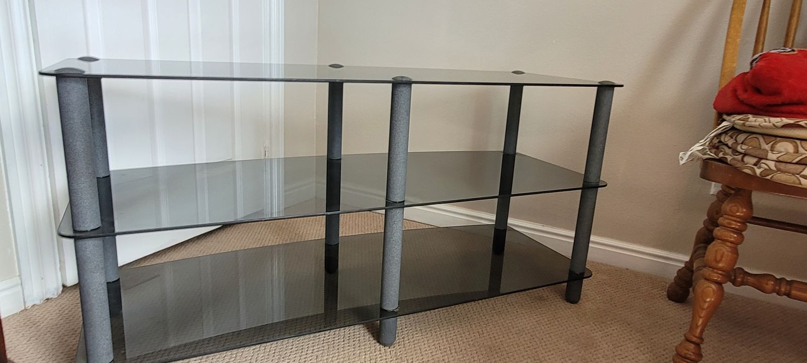 Glass TV Stand/Entertainment Console - 3-Tier, 45" L x 19" H x 15" W, Excellent Condition