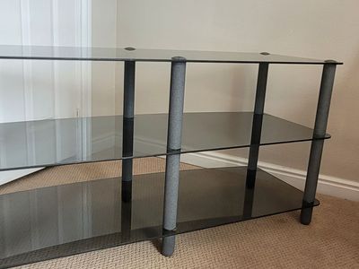 Glass TV Stand/Entertainment Console - 3-Tier, 45" L x 19" H x 15" W, Excellent Condition