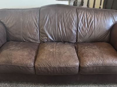 Brown Leather Three-Seater Couch - Good Condition