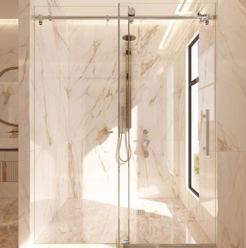 Murano Economy 44-48 inch W x 76 inch H Frameless Sliding Shower Door, Bathroom Glass Door 5/16" (7.9mm) Clear SGCC Tempered Gla