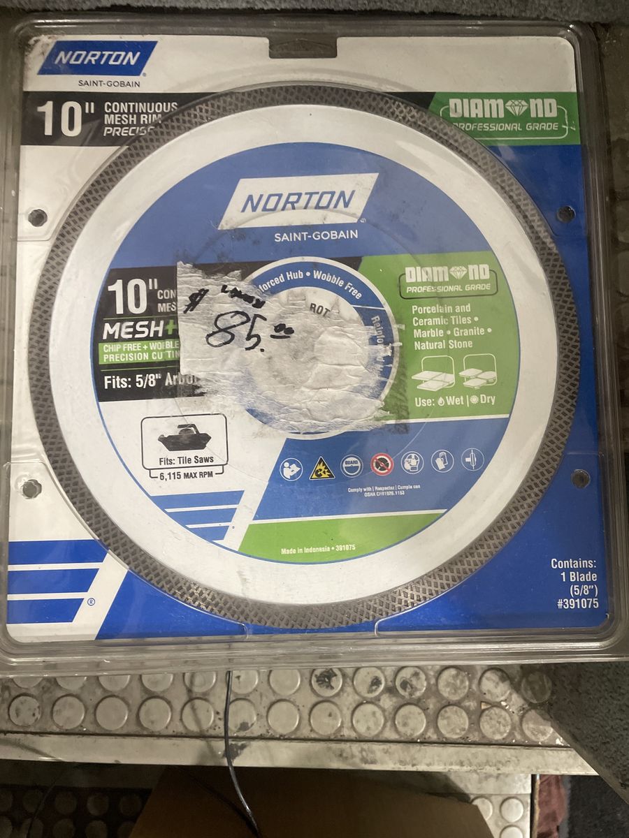 Norton Saint-Gobain 10" Diamond Continuous Mesh Rim Tile Saw Blade 5/8" Arbor Wet/Dry