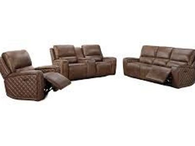 Dominick 3-piece Leather Power Reclining Set with Power Headrests, Carmel 1467586 #99527