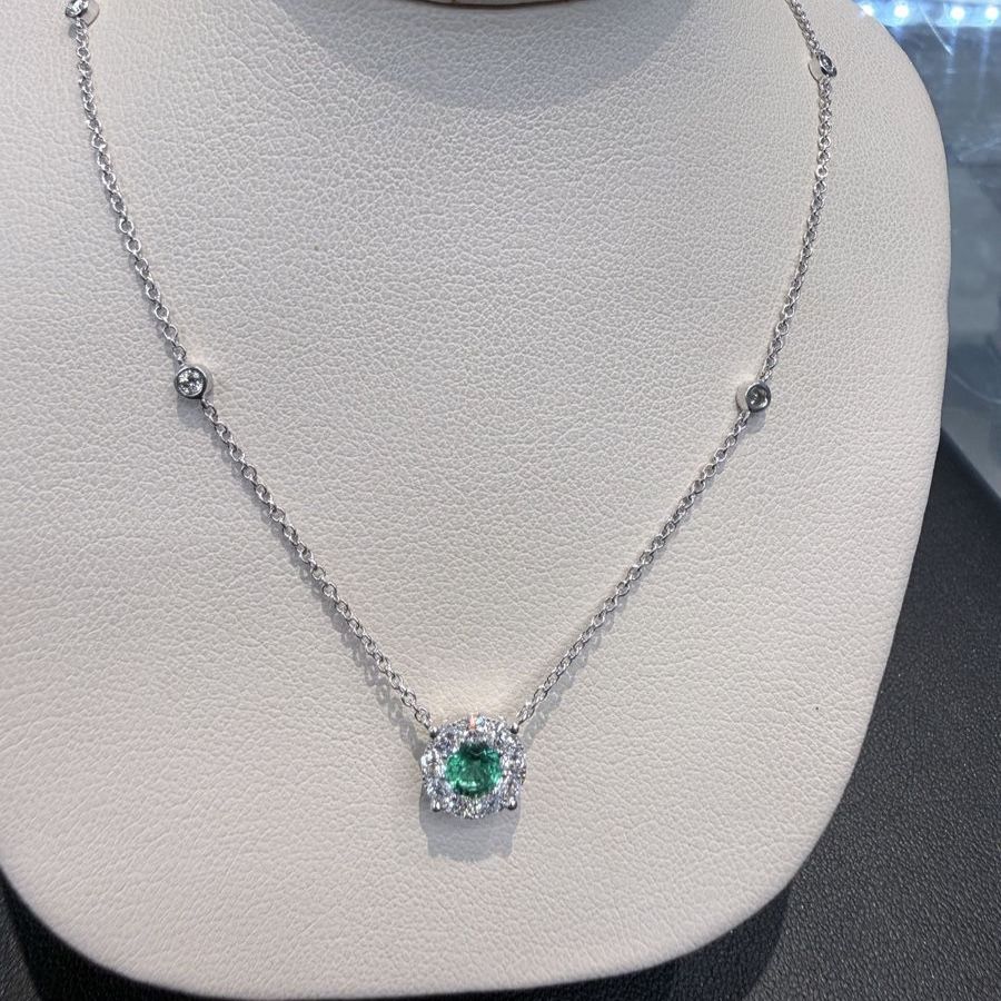 Natural Emerald + Natural Diamond Necklace