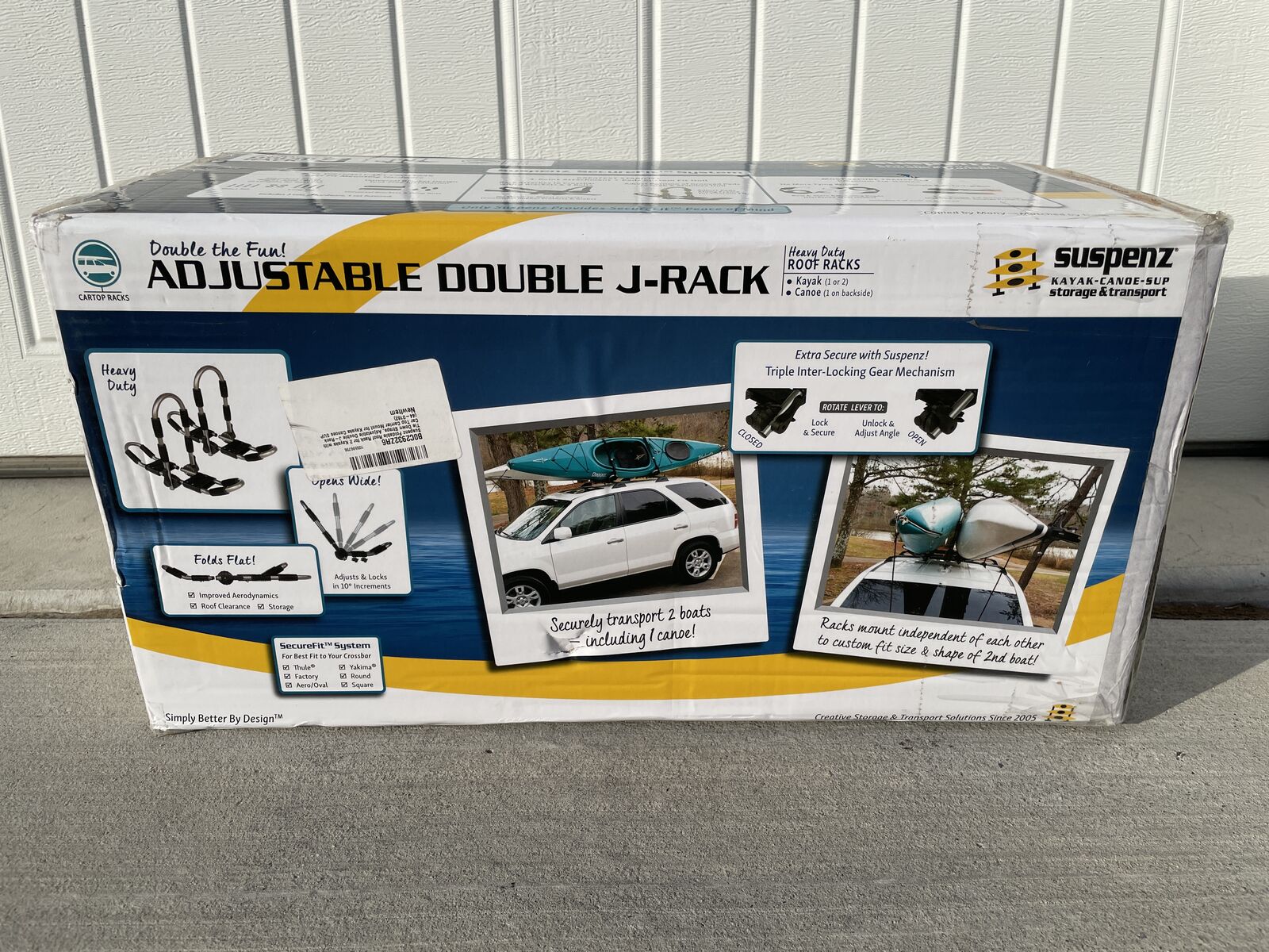 [NEW] Suspenz 2-Kayak Foldable Car Roof Double J-Rack w/ Tie-Down Straps