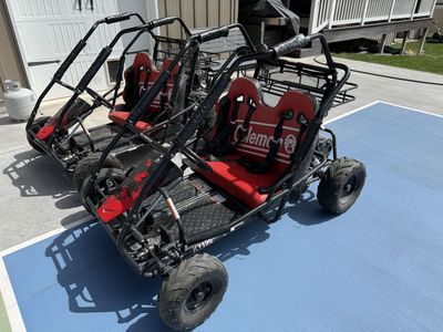 Pair of Coleman KT196 196cc Gas Powered Off-Road Go-Karts - Red/Black, Excellent Condition