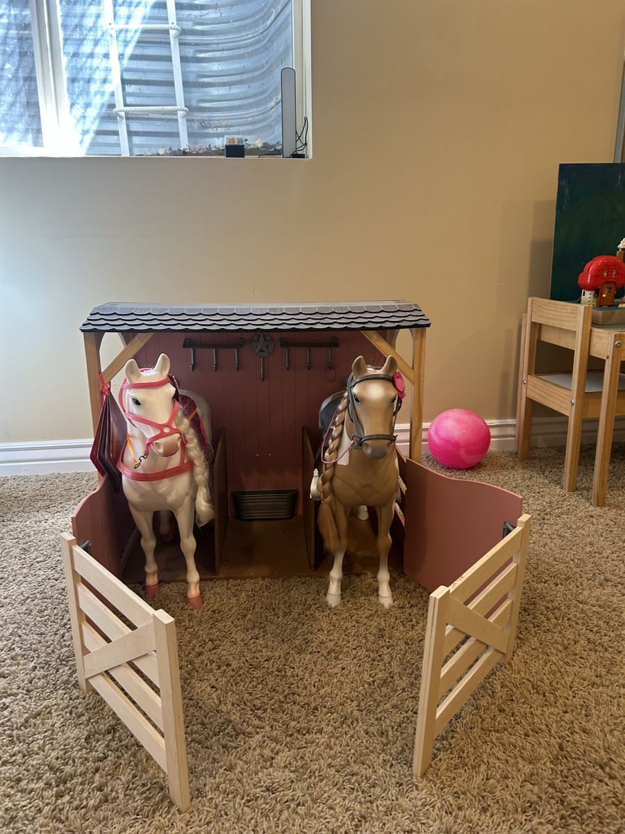Our Generation Horse Barn playset for 18” dolls with 2 horses
