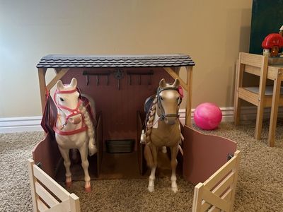 Our Generation Horse Barn playset for 18” dolls with 2 horses