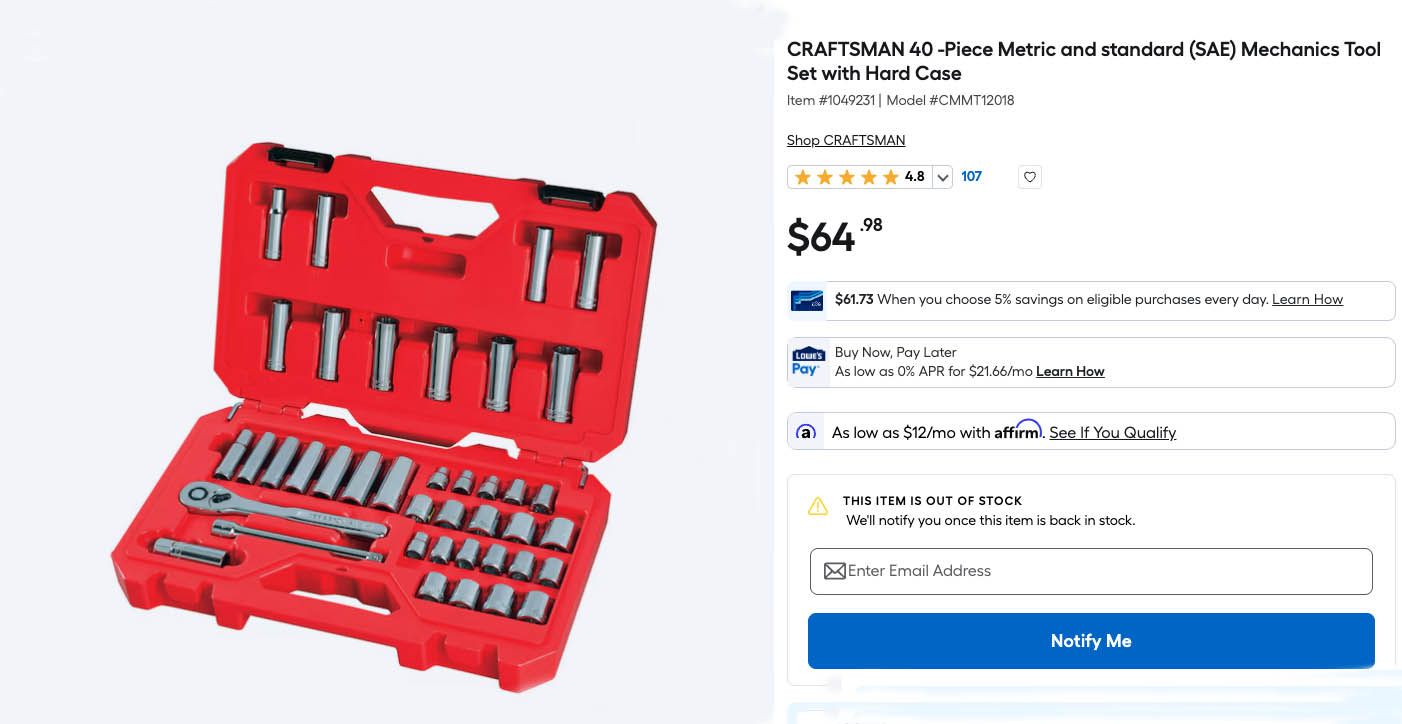 Craftsman 3/8” Drive 40 Piece Tool Set