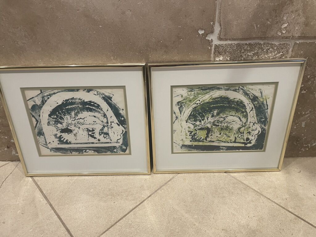 2 Inked Pictures From The Same Plate Green Fish