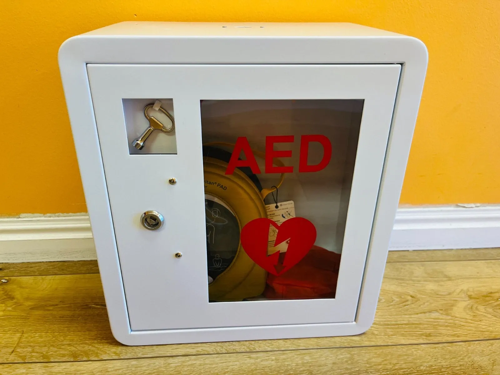AED Wall Cabinet Metal Emergency Defibrillator Storage Box White
