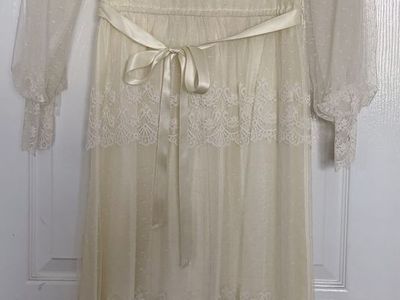 Vintage Ivory Lace & Swiss Dot Long Sleeve Prairie Dress - Women's Size 9/10