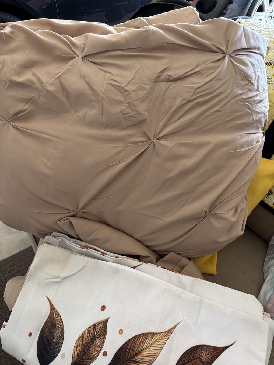 Tan Pintuck Comforter Set & pillow covers in Taupe
