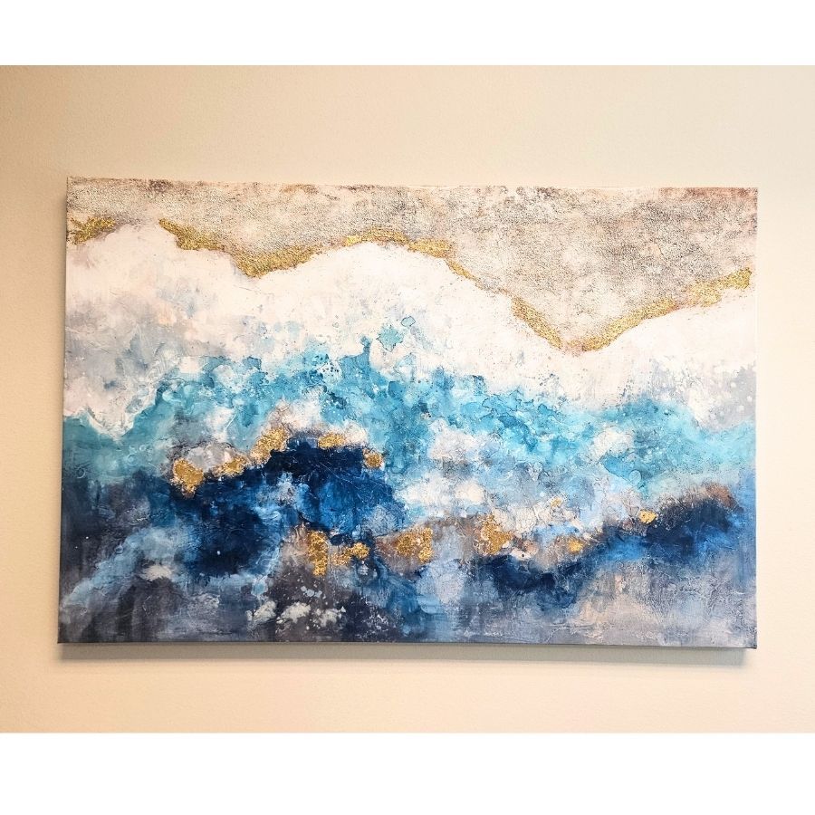 Blue and Gold Abstract Art - Elegant Statement Piece