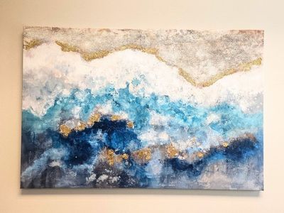 Blue and Gold Abstract Art - Elegant Statement Piece