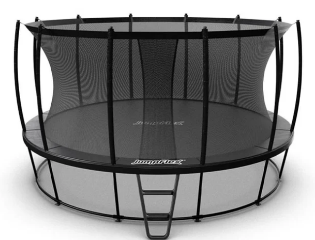 used Trampoline with pads, ladders, and net enclosure