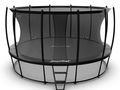 used Trampoline with pads, ladders, and net enclosure