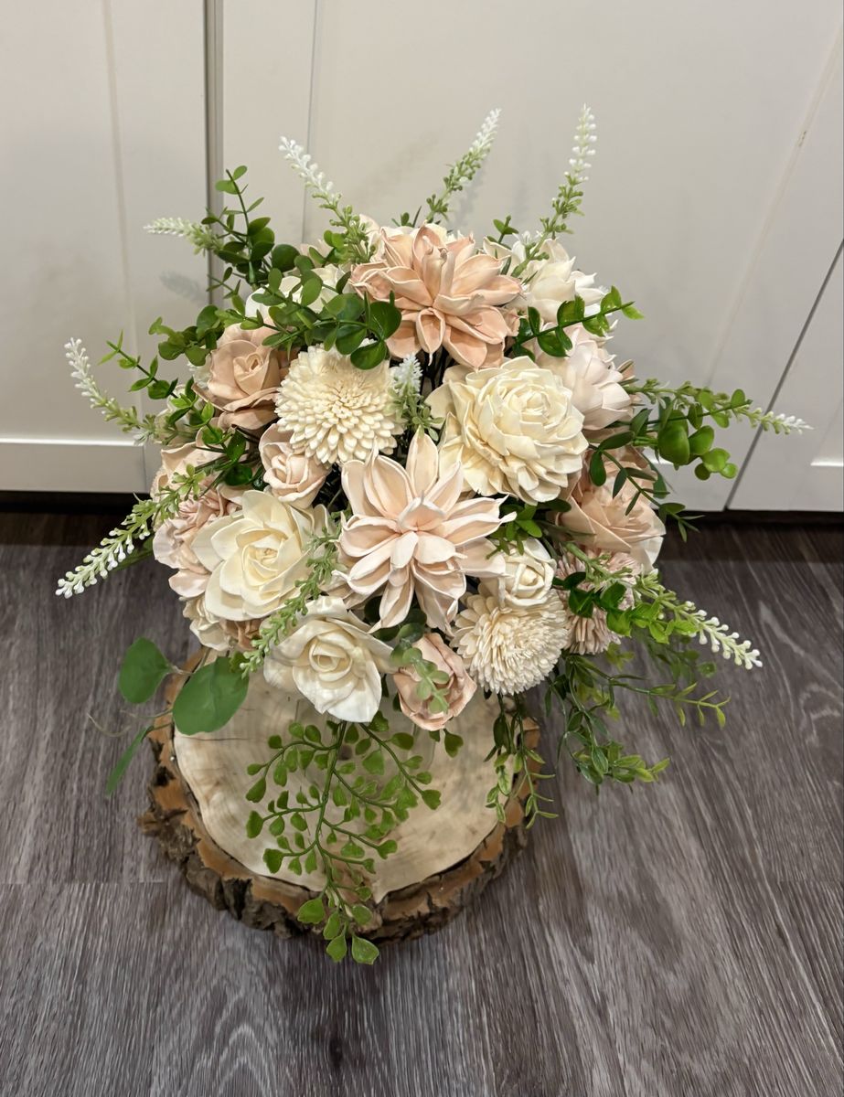 Handcrafted Blush & Ivory Sola Wood Flower Bridal Bouquet