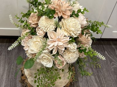 Handcrafted Blush & Ivory Sola Wood Flower Bridal Bouquet