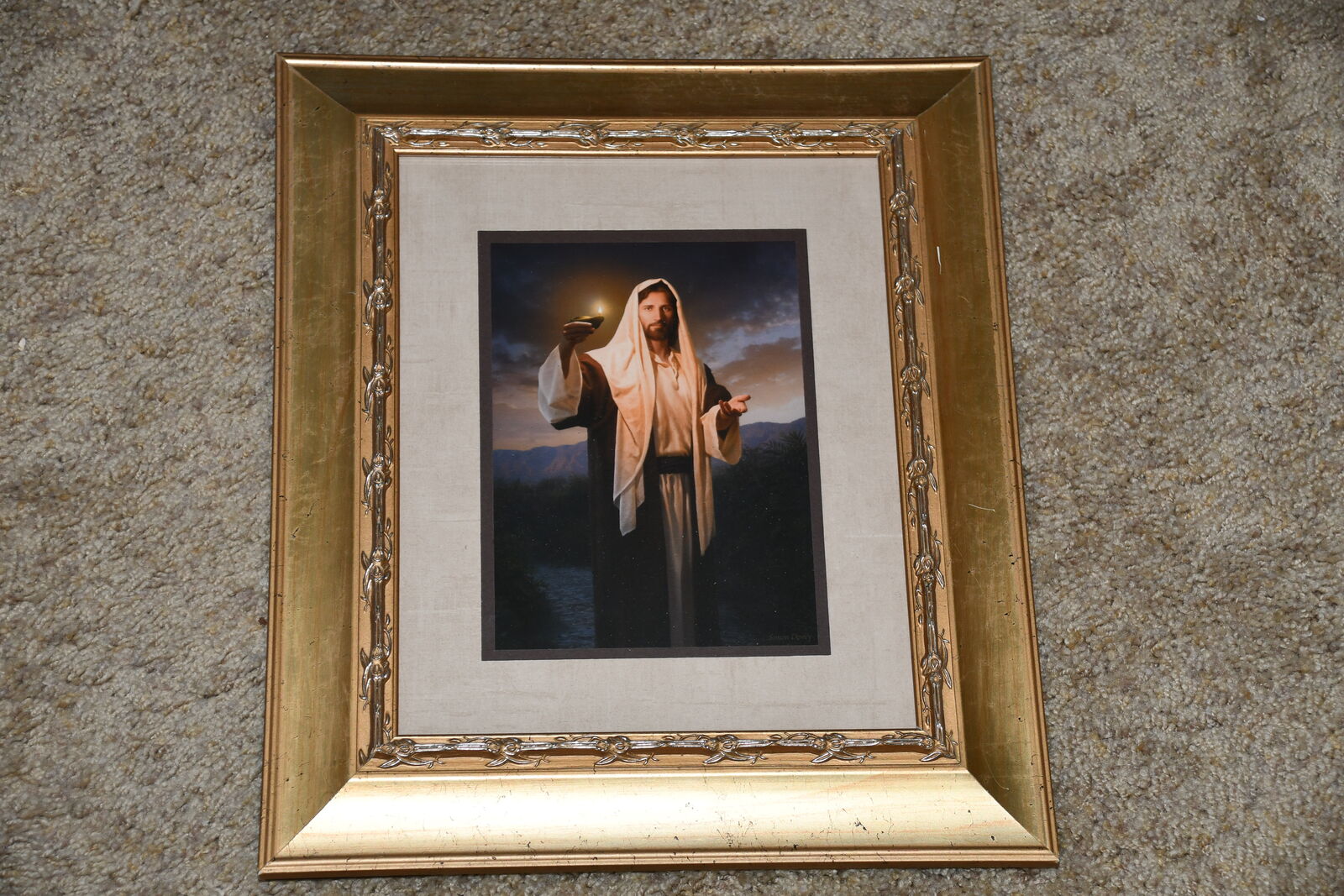 "LEAD KINDLY LIGHT" JESUS PICTURE by SIMON DEWEY ~ EASEL BACK ~ 11" x 14" FRAMED