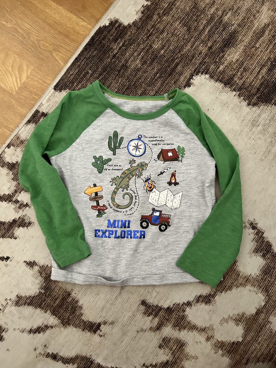 Wonder Nation Toddler Boy's Mini Explorer Gray/Green Raglan Long Sleeve Shirt Size 4T