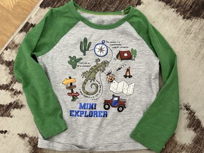 Wonder Nation Toddler Boy's Mini Explorer Gray/Green Raglan Long Sleeve Shirt Size 4T