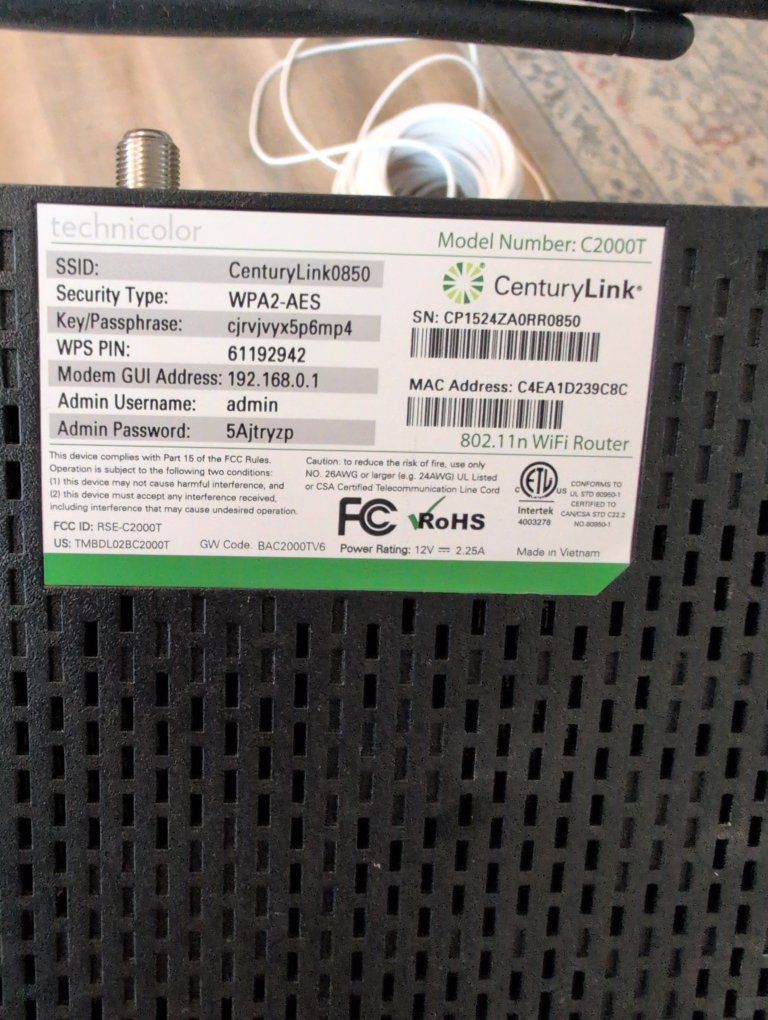 CenturyLink Technicolor C2000T 802.11n WiFi Router with Modem