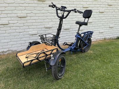 Addmotor Electric Cargo Tricycle Bike with Front Wooden Tray Basket and Backrest