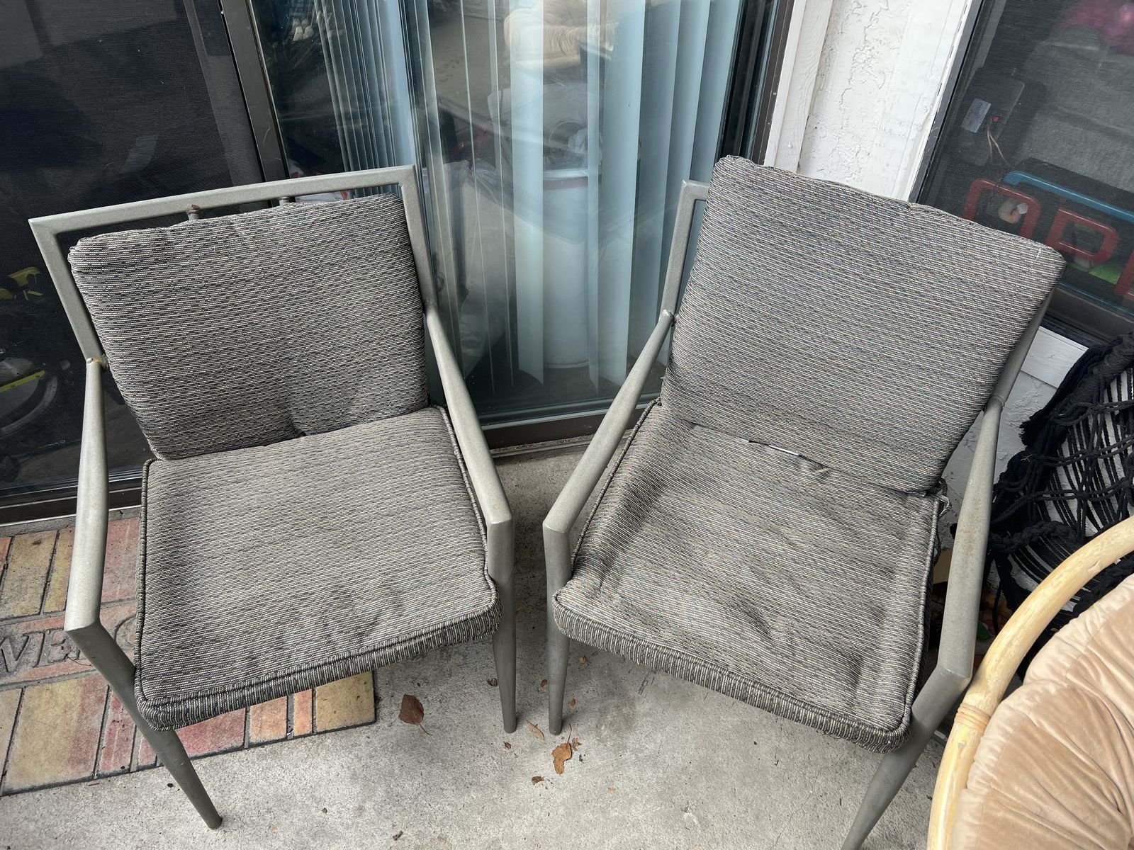Metal Patio chairs with cushions pair