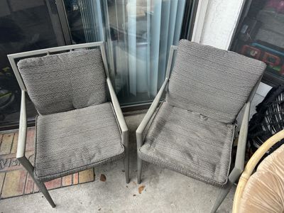 Metal Patio chairs with cushions pair