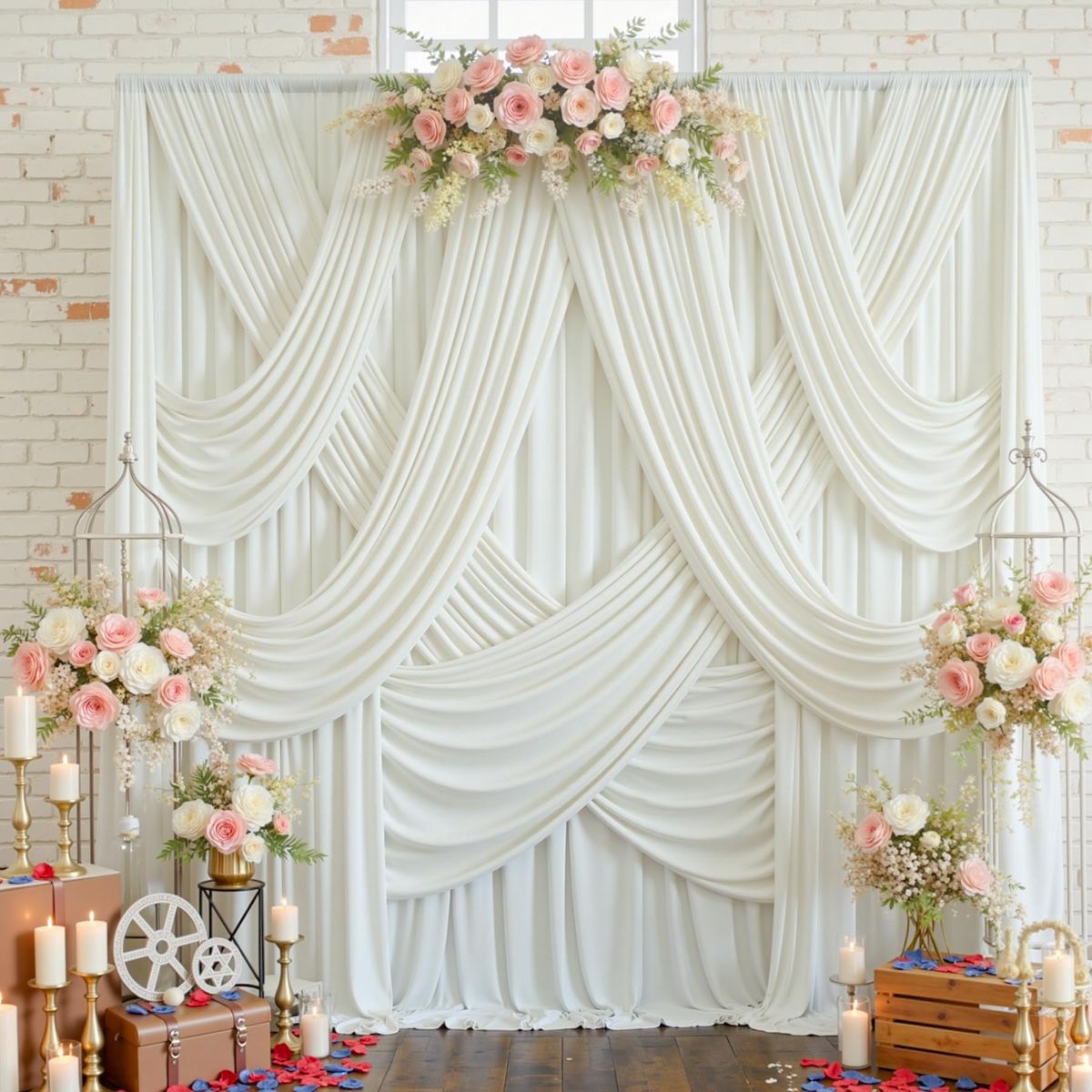 NEW 12 Panels 5x12ft Ivory Backdrop Curtains for Parties, Wrinkle Free Polyester Ivory Photo Backdrop Drapes