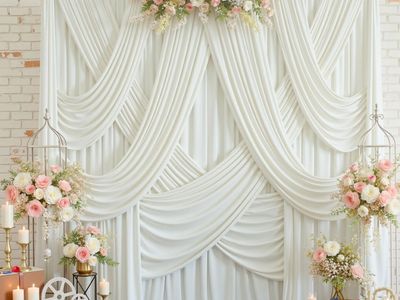 NEW 12 Panels 5x12ft Ivory Backdrop Curtains for Parties, Wrinkle Free Polyester Ivory Photo Backdrop Drapes