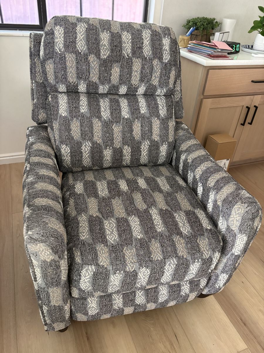 Patterned Fabric Recliner Armchair in Grey and White