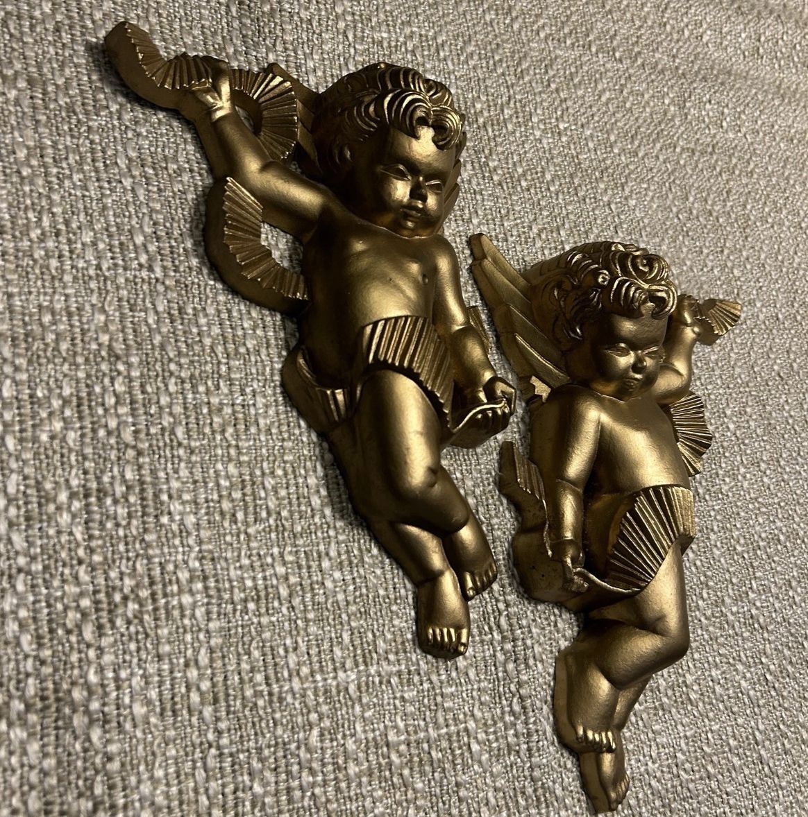Set of Gold Cherub Wall Hangings Decor Vintage