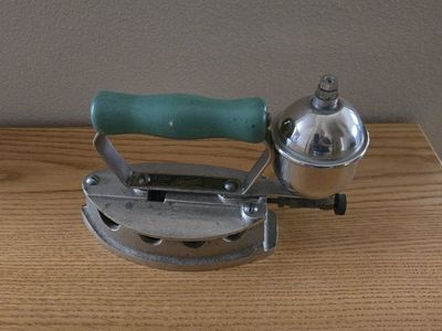 Vintage Royal Brand Heavy Duty Steam Iron with Green Wood Handle - Collectible Appliance