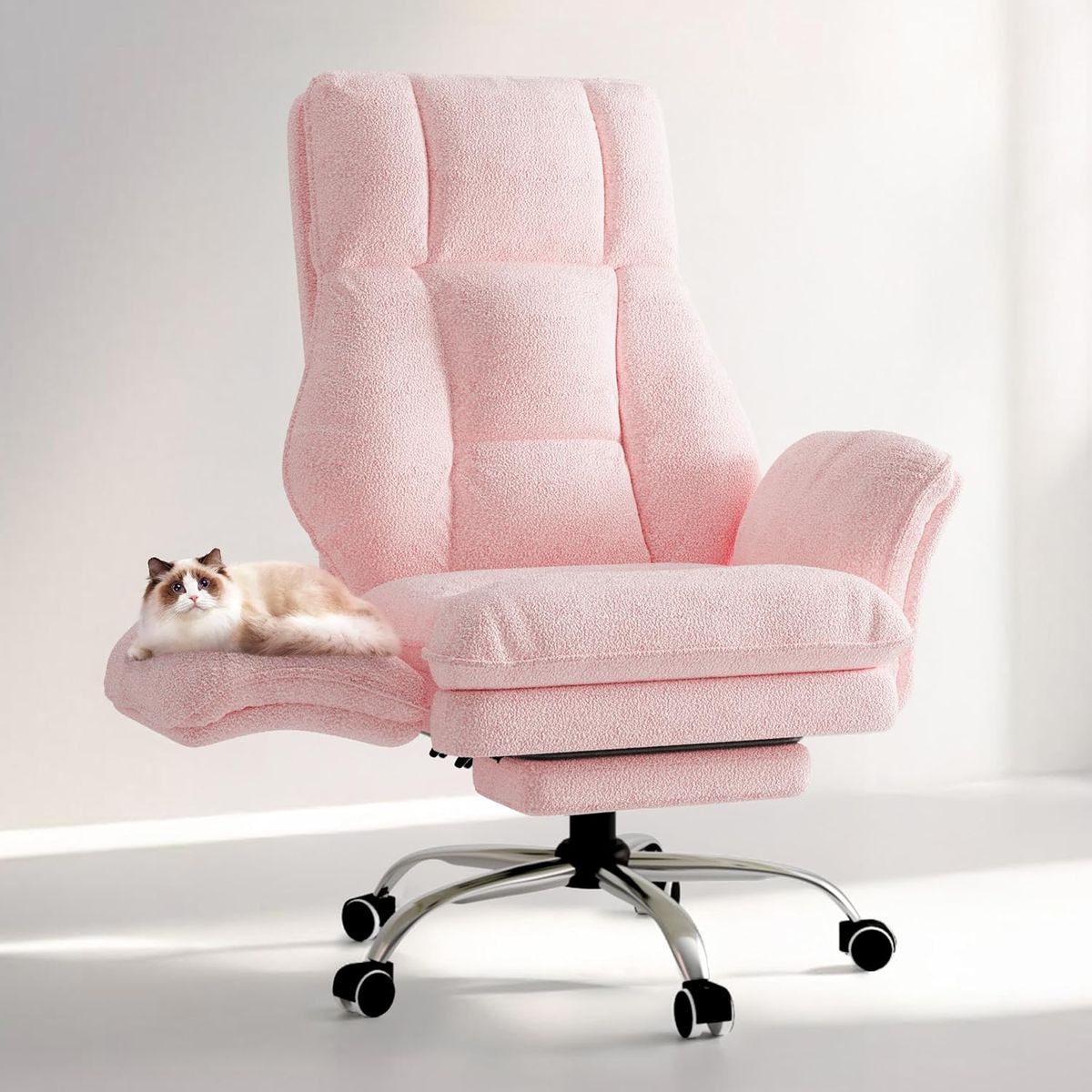 NEW  Big and Tall Office Chair, Flip Armrests for Pets & Cross Legged Sitting, Pink