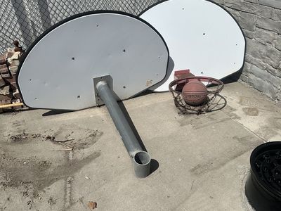 Basketball backboards, rims and nets