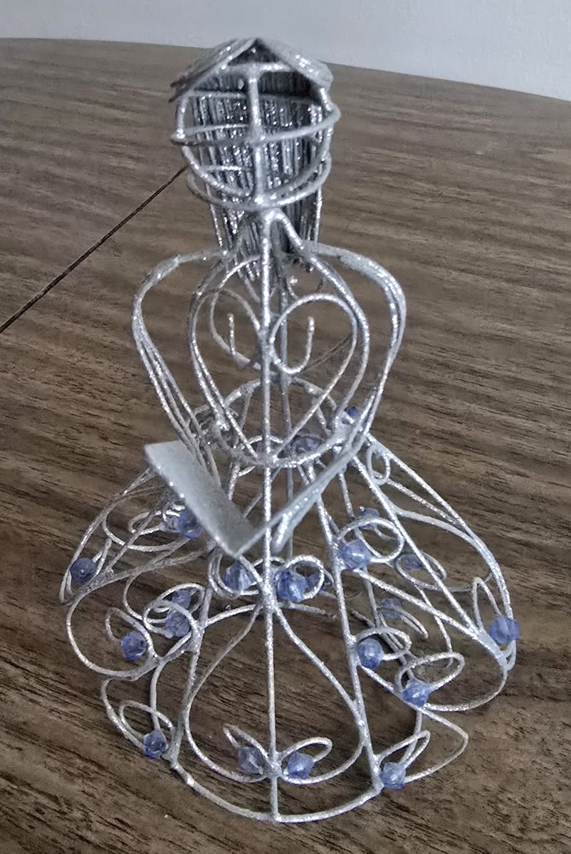 Silver Wire Dress Mannequin with Blue Beads - Jewelry Holder / Home Decor