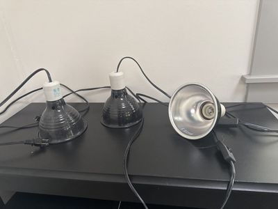 Heat Lamp Fixture Lot (3) Aluminum Reptile/Amphibian/Chick Brooder