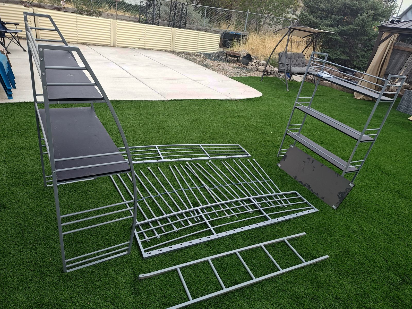 Gray Metal Loft Bed Frame - Twin Size with Desk and Shelf