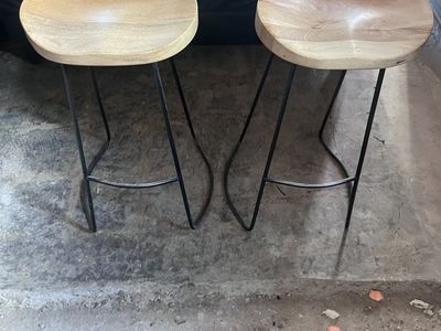 Rustic Industrial Bar Stools - Set of 2 Wood Top Metal Base Counter Height