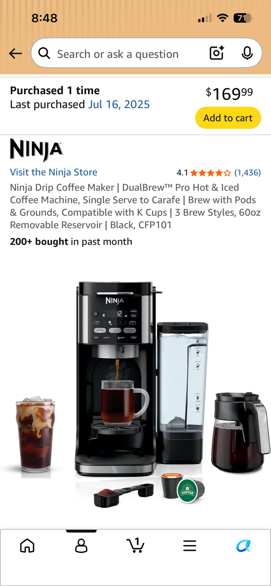 Ninja DualBrew Pro Hot & Iced Coffee Maker CFP101 - Single Serve & Carafe, K-Cup Compatible, Black
