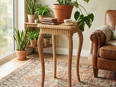 Vintage Coastal Woven Rattan Pedestal Stand