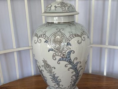 Large Ceramic Ginger Jar with Lid Blue & Grey Retail $150