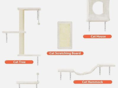 Cat Wall Furniture 5 Pc Set House Bridge Steps Scratching Post Shelves Beige