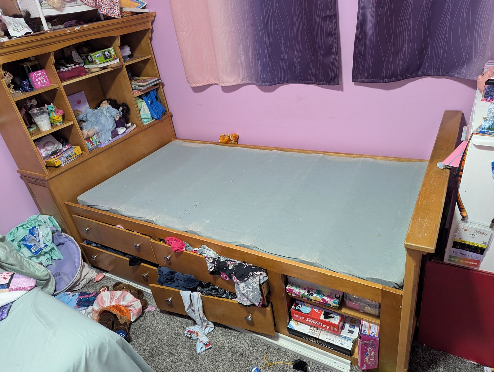 Twin Size Wooden Captain's Bed with Built-in Headboard Storage and Under-bed Drawers