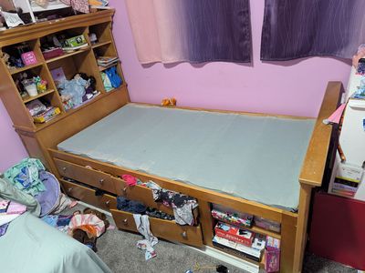 Twin Size Wooden Captain's Bed with Built-in Headboard Storage and Under-bed Drawers