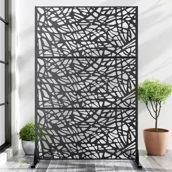 1-Piece 46.8 in. W x 71.37 in. H Black Mesh Metal Outdoor Privacy Screen