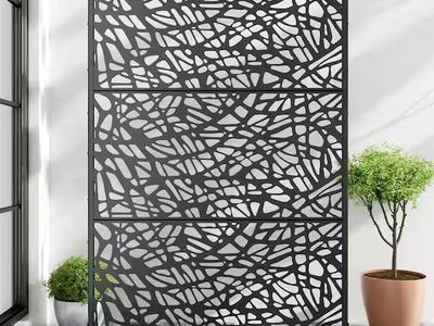 1-Piece 46.8 in. W x 71.37 in. H Black Mesh Metal Outdoor Privacy Screen